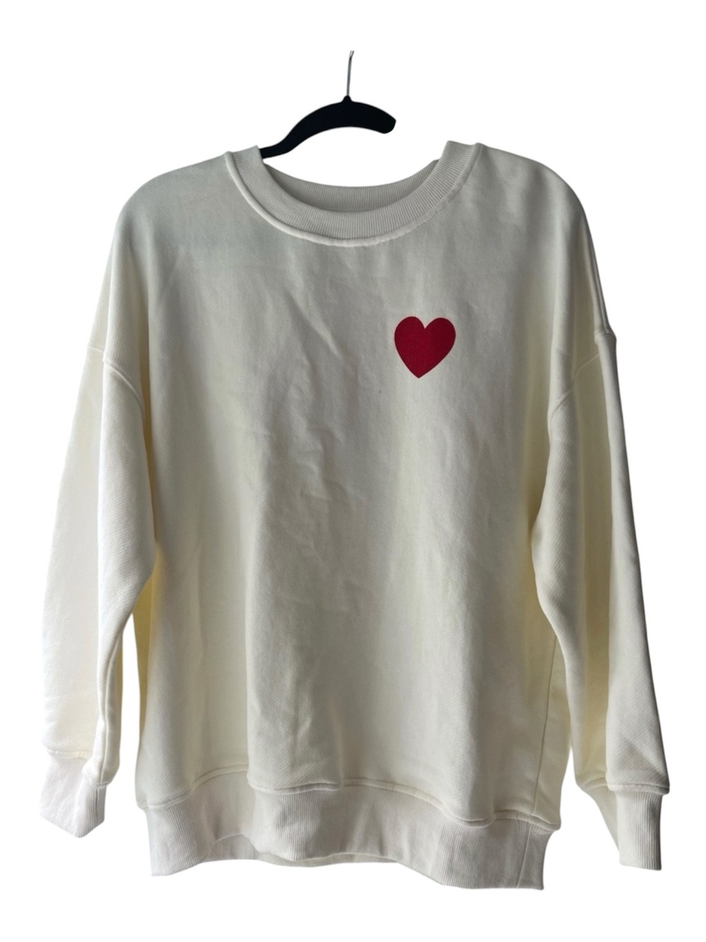 Le Lis Red Heart Valentine Print Pattern Cream Knit Sweater Womens S EUC Preppy
